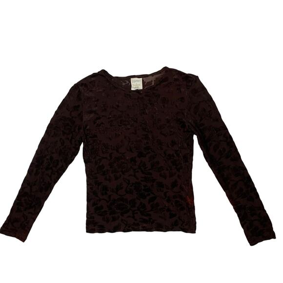 90s Esprit Brown Velvet Burnout Long Sleeve T Shirt - Picture 1 of 4